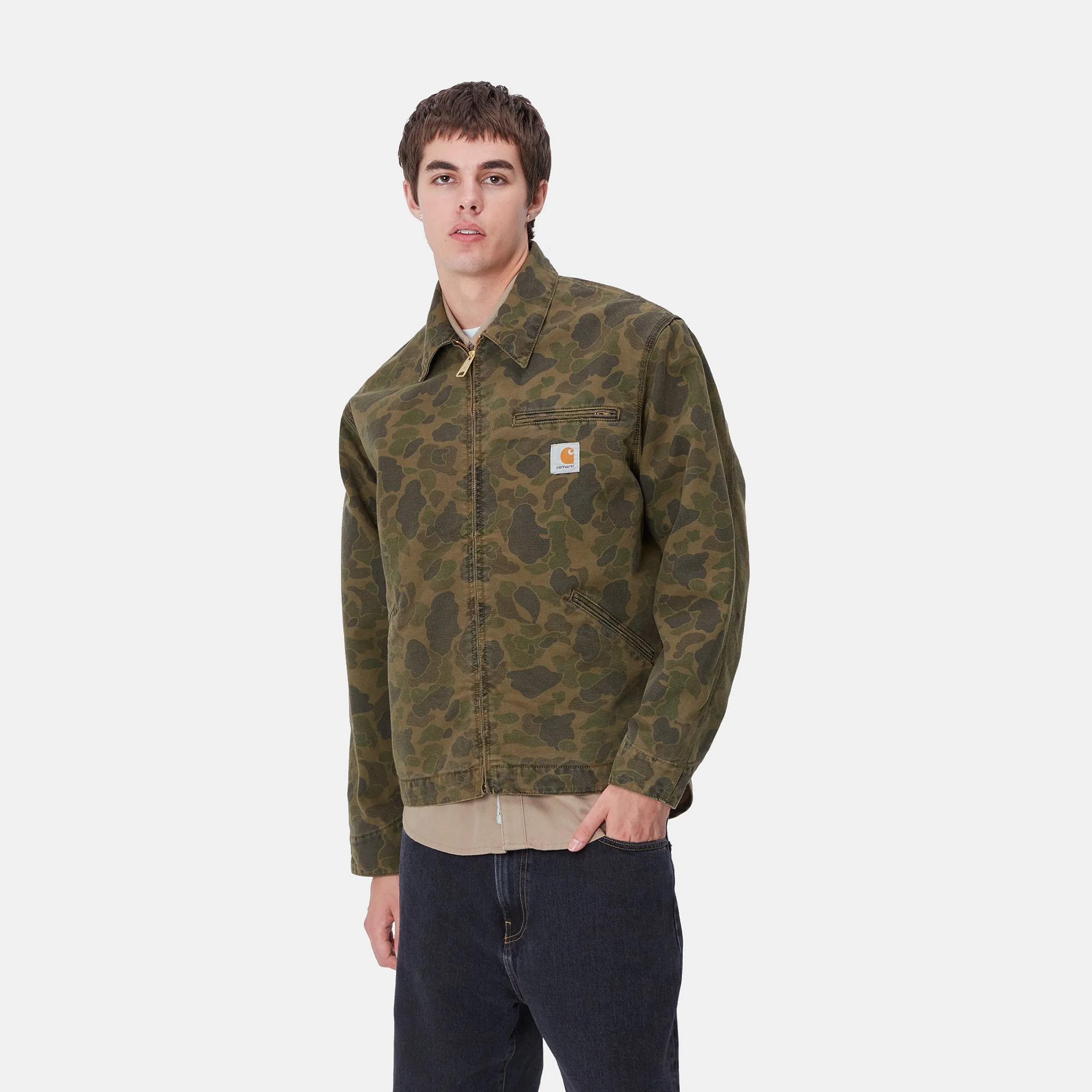 Jacken & Mäntel>Carhartt WIP Duck Detroit Jacket Camo Duck, Green / Office Green