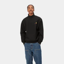Sweats>Carhartt WIP Half Zip American Script Sweatshirt Black