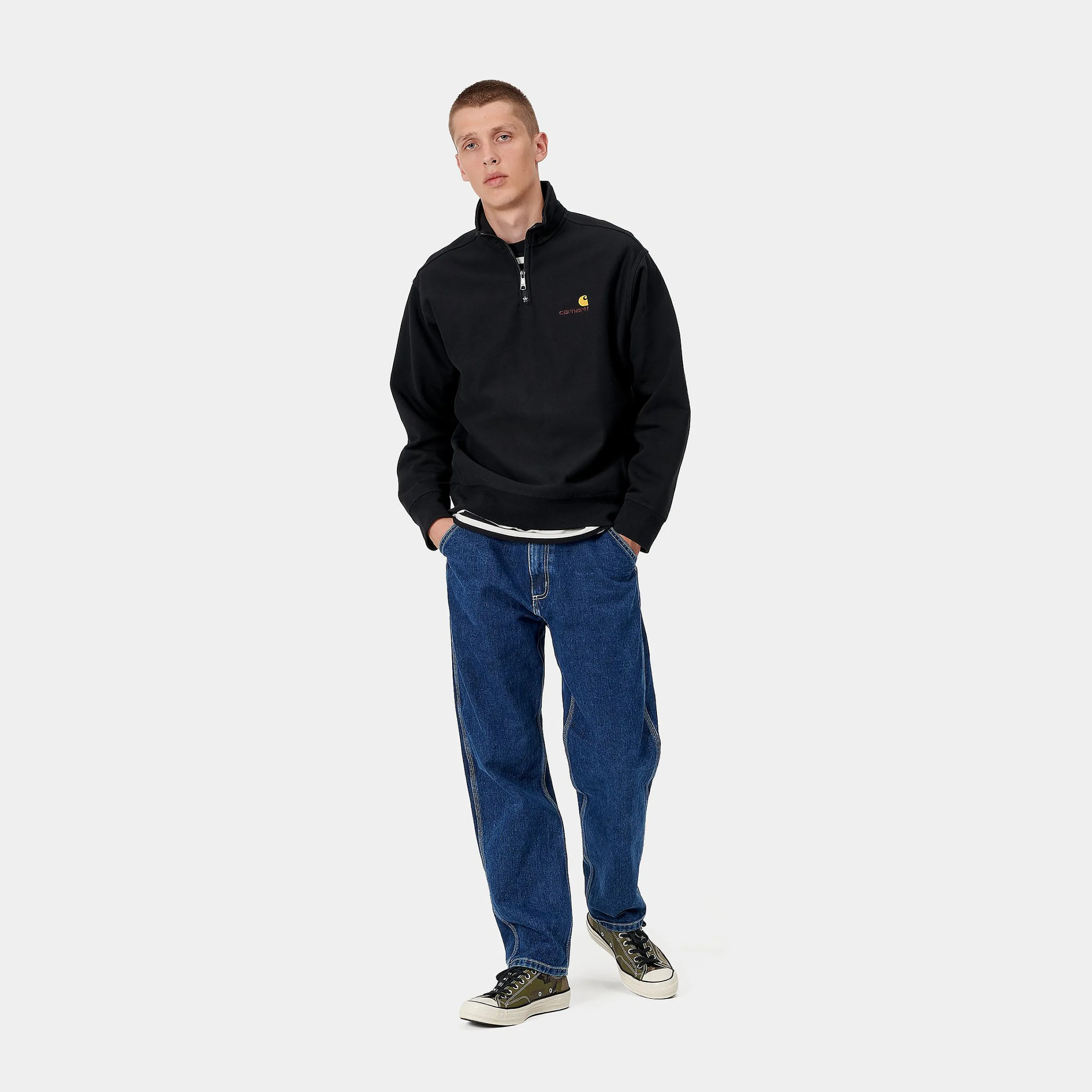 Sweats>Carhartt WIP Half Zip American Script Sweatshirt Black
