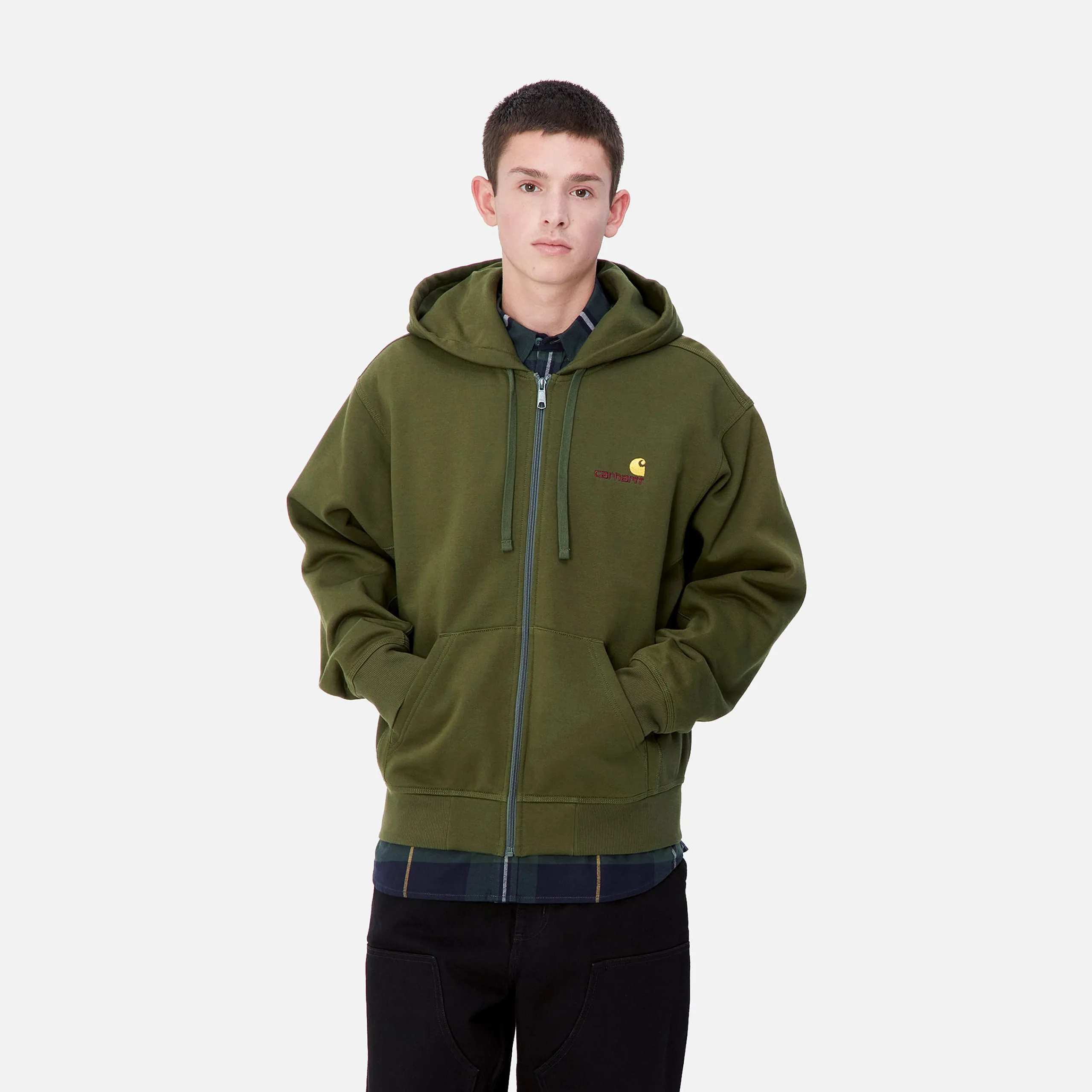 Sweats>Carhartt WIP Hooded American Script Jacket Tarragon