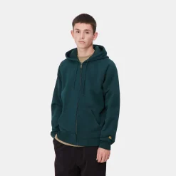 Sweats>Carhartt WIP Hooded Chase Jacket Duck Blue / Gold