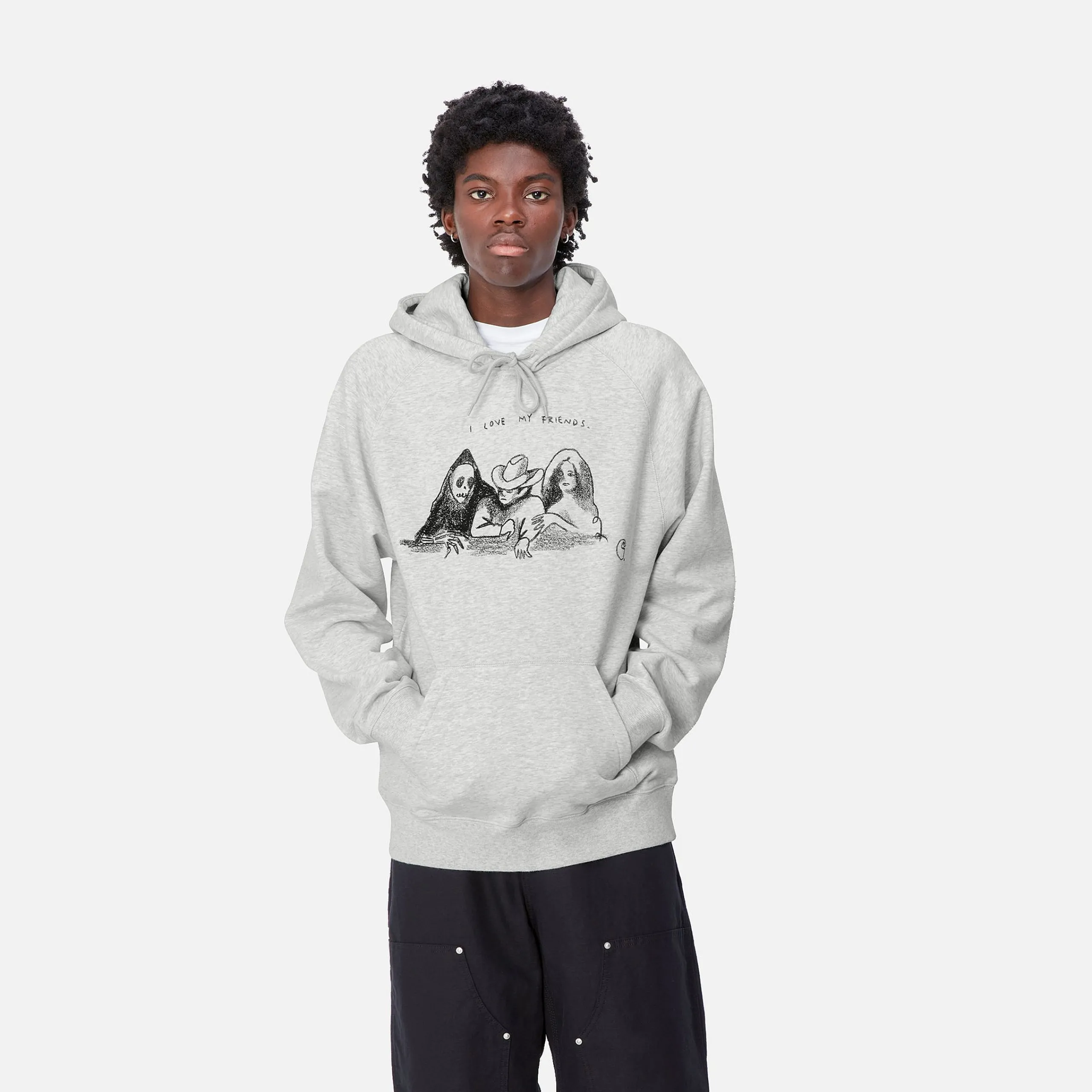 Sweats>Carhartt WIP Hooded Pepe Friends Sweat Ash Heather / Black