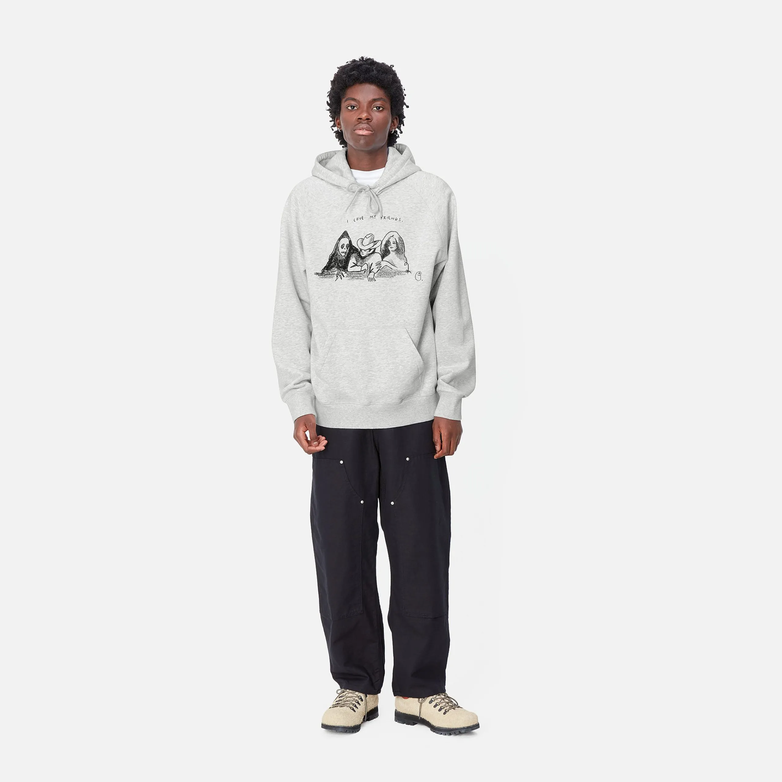 Sweats>Carhartt WIP Hooded Pepe Friends Sweat Ash Heather / Black