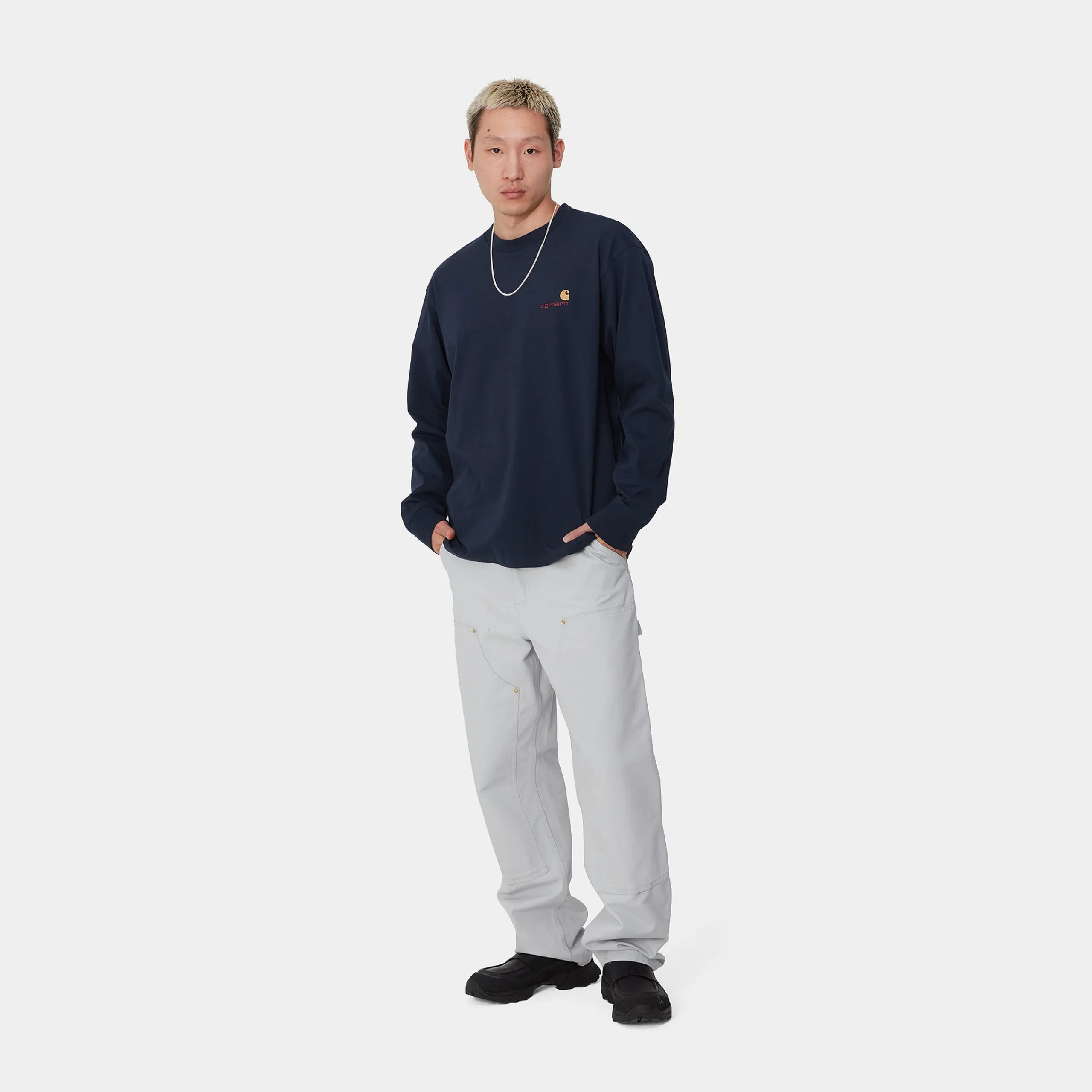 T-Shirts & Polos>Carhartt WIP L/S American Script T-Shirt Air Force Blue
