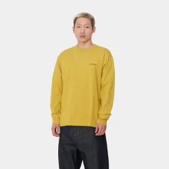 T-Shirts & Polos>Carhartt WIP L/S American Script T-Shirt Golden Olive