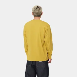 T-Shirts & Polos>Carhartt WIP L/S American Script T-Shirt Golden Olive