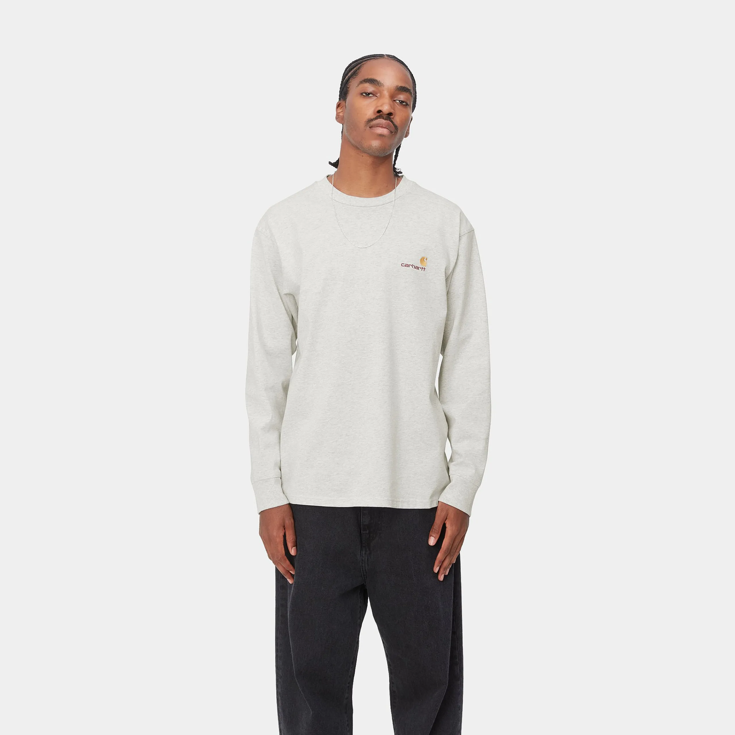T-Shirts & Polos>Carhartt WIP L/S American Script T-Shirt Ash Heather