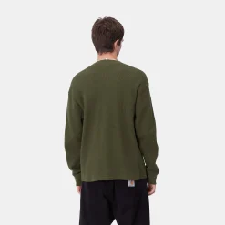 T-Shirts & Polos>Carhartt WIP L/S Basics Script T-Shirt Office Green / Winter Spice