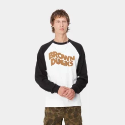 T-Shirts & Polos>Carhartt WIP L/S Brown Ducks Baseball T-S White / Black