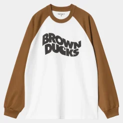 T-Shirts & Polos>Carhartt WIP L/S Brown Ducks Baseball T-S White / Hamilton Brown