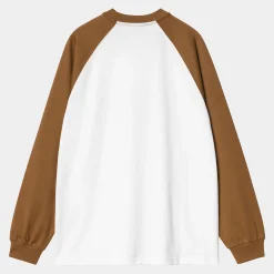 T-Shirts & Polos>Carhartt WIP L/S Brown Ducks Baseball T-S White / Hamilton Brown