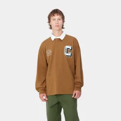 T-Shirts & Polos>Carhartt WIP L/S Brown Ducks Rugby Shirt Hamilton Brown / White