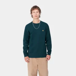 T-Shirts & Polos>Carhartt WIP L/S Chase T-Shirt Duck Blue / Gold