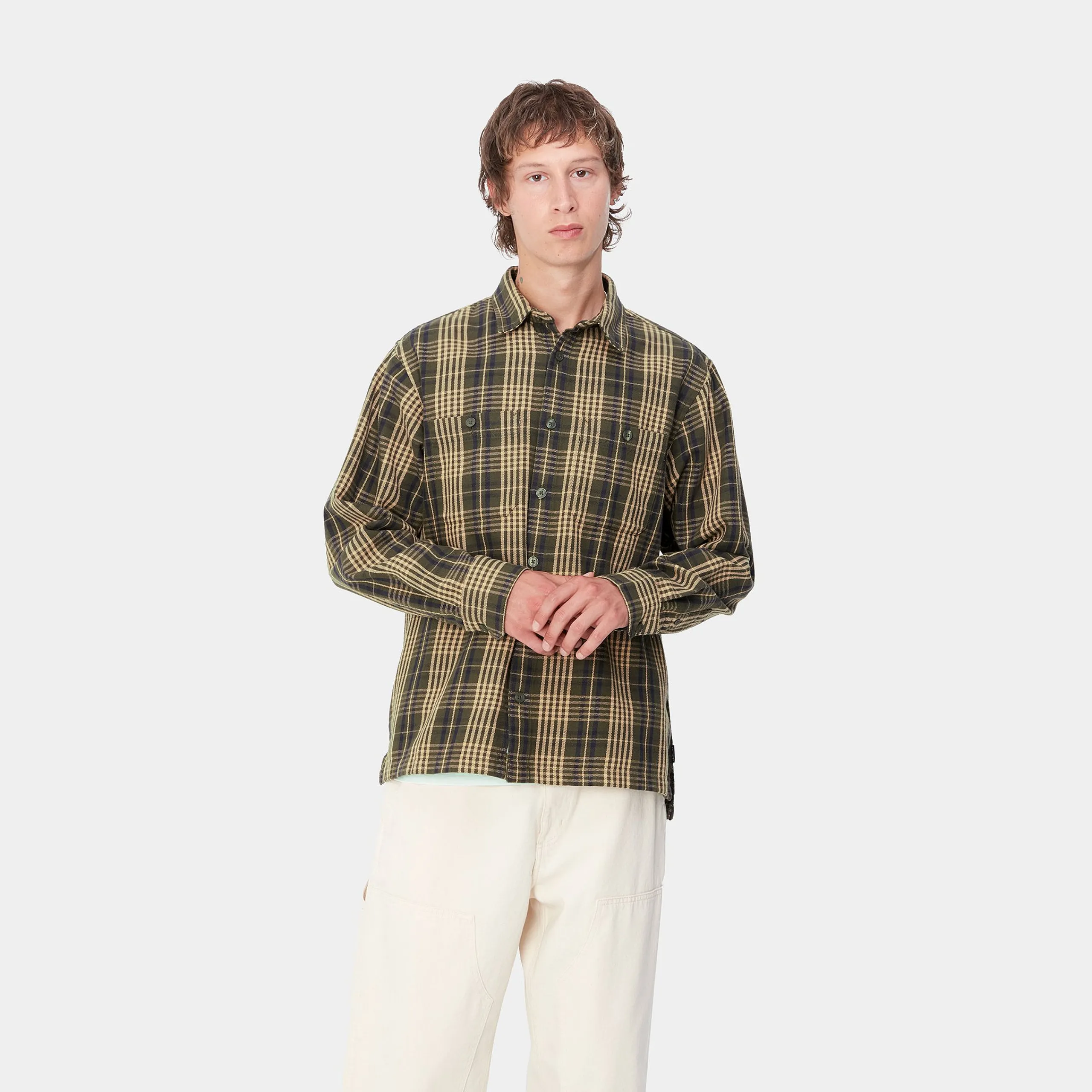 Hemden>Carhartt WIP L/S Mandlik Shirt Mandlik Check, Office Green