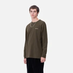 T-Shirts & Polos>Carhartt WIP L/S Script Embroidery T-Shirt Cypress / White