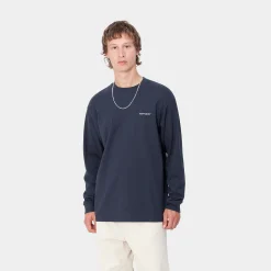T-Shirts & Polos>Carhartt WIP L/S Script Embroidery T-Shirt Air Force Blue / White