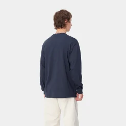 T-Shirts & Polos>Carhartt WIP L/S Script Embroidery T-Shirt Air Force Blue / White