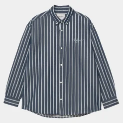 Hemden>Carhartt WIP L/S Signature Shirt Betz Stripe, Air Force Blue / Dusty Ice