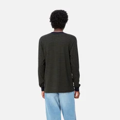 T-Shirts & Polos>Carhartt WIP L/S Verner Pocket T-Shirt Verner Stripe, Dark Navy / Office Green