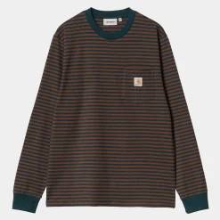 T-Shirts & Polos>Carhartt WIP L/S Verner Pocket T-Shirt Verner Stripe, Duck Blue / Offroad