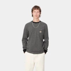 T-Shirts & Polos>Carhartt WIP L/S Verner Pocket T-Shirt Verner Stripe, Black / Dark Grey Heather