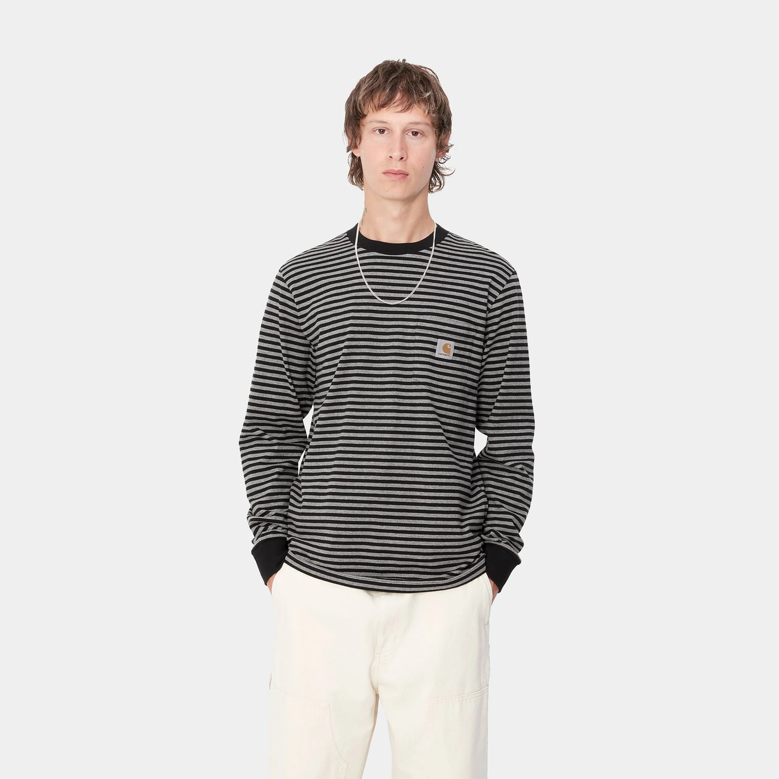 T-Shirts & Polos>Carhartt WIP L/S Verner Pocket T-Shirt Verner Stripe, Black / Dark Grey Heather