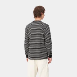 T-Shirts & Polos>Carhartt WIP L/S Verner Pocket T-Shirt Verner Stripe, Black / Dark Grey Heather