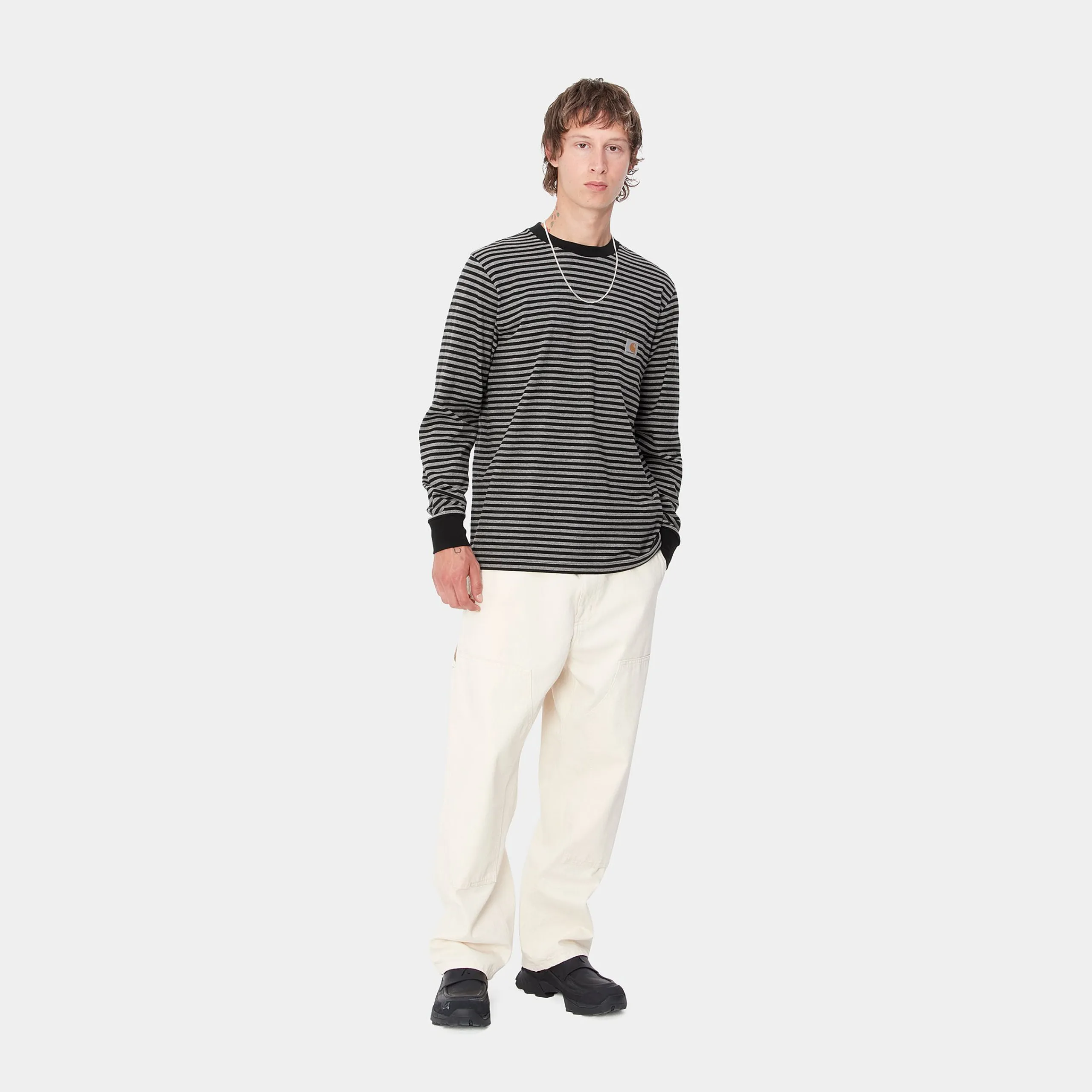 T-Shirts & Polos>Carhartt WIP L/S Verner Pocket T-Shirt Verner Stripe, Black / Dark Grey Heather