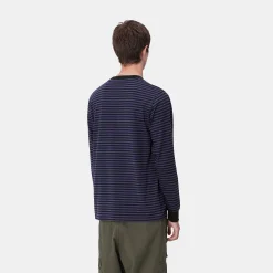 T-Shirts & Polos>Carhartt WIP L/S Verner Pocket T-Shirt Verner Stripe, Black / Aura