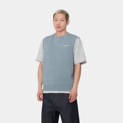 Sweats>Carhartt WIP Script Vest Sweater Misty Sky / White