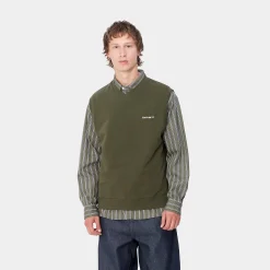 Sweats>Carhartt WIP Script V-Neck Vest Sweatshirt Office Green / White