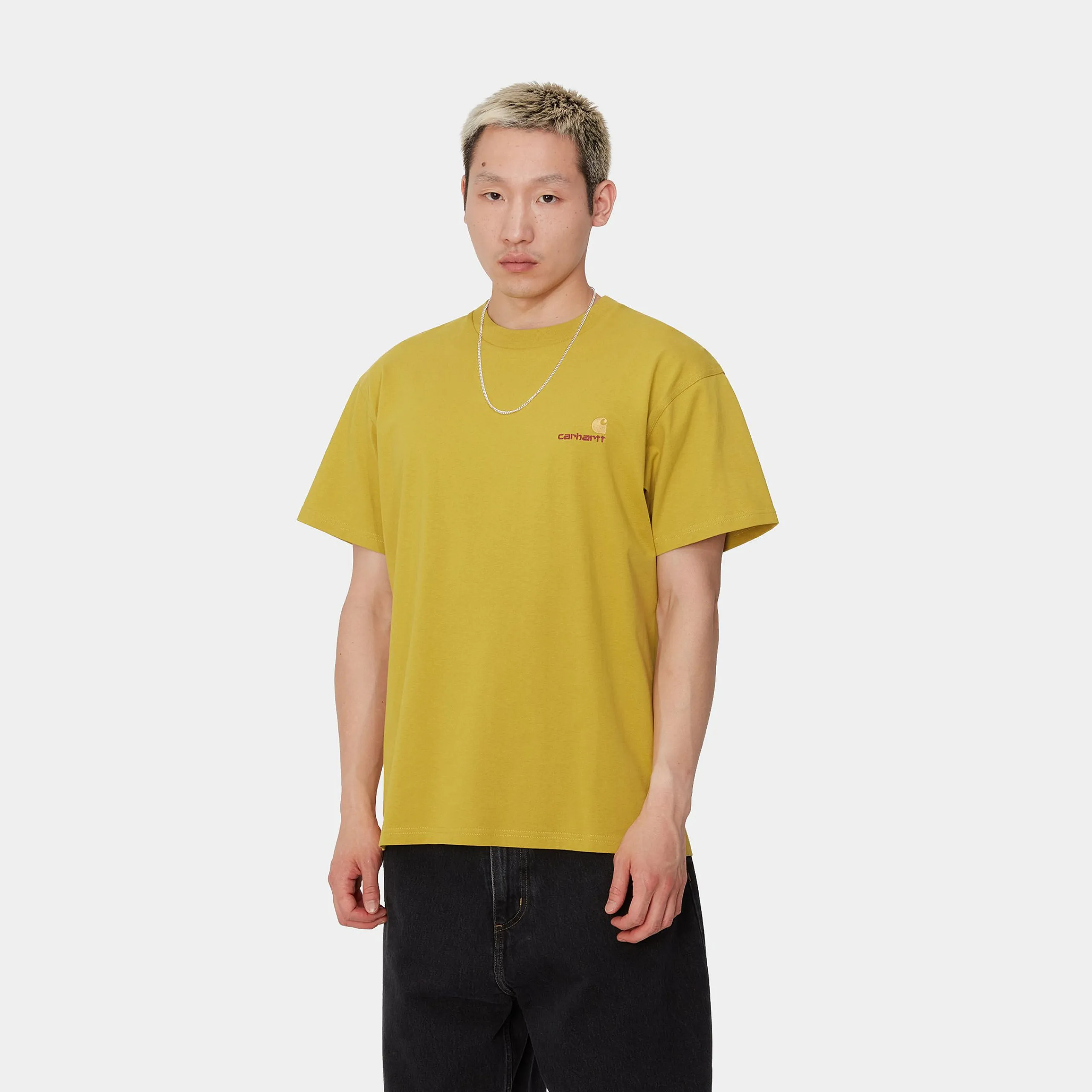 T-Shirts & Polos>Carhartt WIP S/S American Script T-Shirt Golden Olive