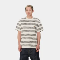 T-Shirts & Polos>Carhartt WIP S/S Dodson Pocket T-Shirt Dodson Stripe Horizontal, Natural