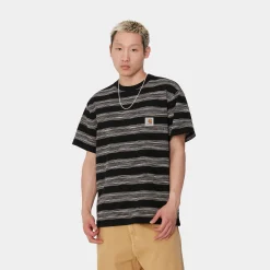 T-Shirts & Polos>Carhartt WIP S/S Dodson Pocket T-Shirt Dodson Stripe Horizontal, Black