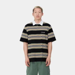 T-Shirts & Polos>Carhartt WIP S/S Gaines Rugby Shirt Gaines Stripe, Black
