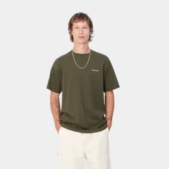T-Shirts & Polos>Carhartt WIP S/S Script Embroidery T-Shirt Cypress / White