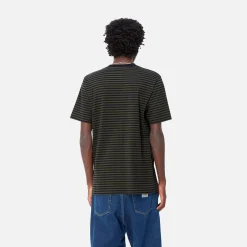 T-Shirts & Polos>Carhartt WIP S/S Verner Pocket T-Shirt Verner Stripe, Dark Navy / Office Green
