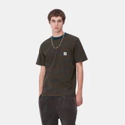 T-Shirts & Polos>Carhartt WIP S/S Verner Pocket T-Shirt Verner Stripe, Duck Blue / Offroad