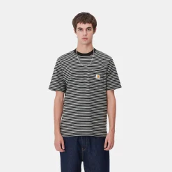 T-Shirts & Polos>Carhartt WIP S/S Verner Pocket T-Shirt Verner Stripe, Black / Dark Grey Heather
