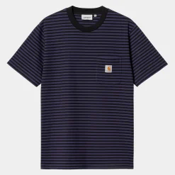 T-Shirts & Polos>Carhartt WIP S/S Verner Pocket T-Shirt Verner Stripe, Black / Aura