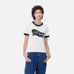 T-Shirts>Carhartt WIP W' S/S Brown Ducks Ringer T-S White / Black