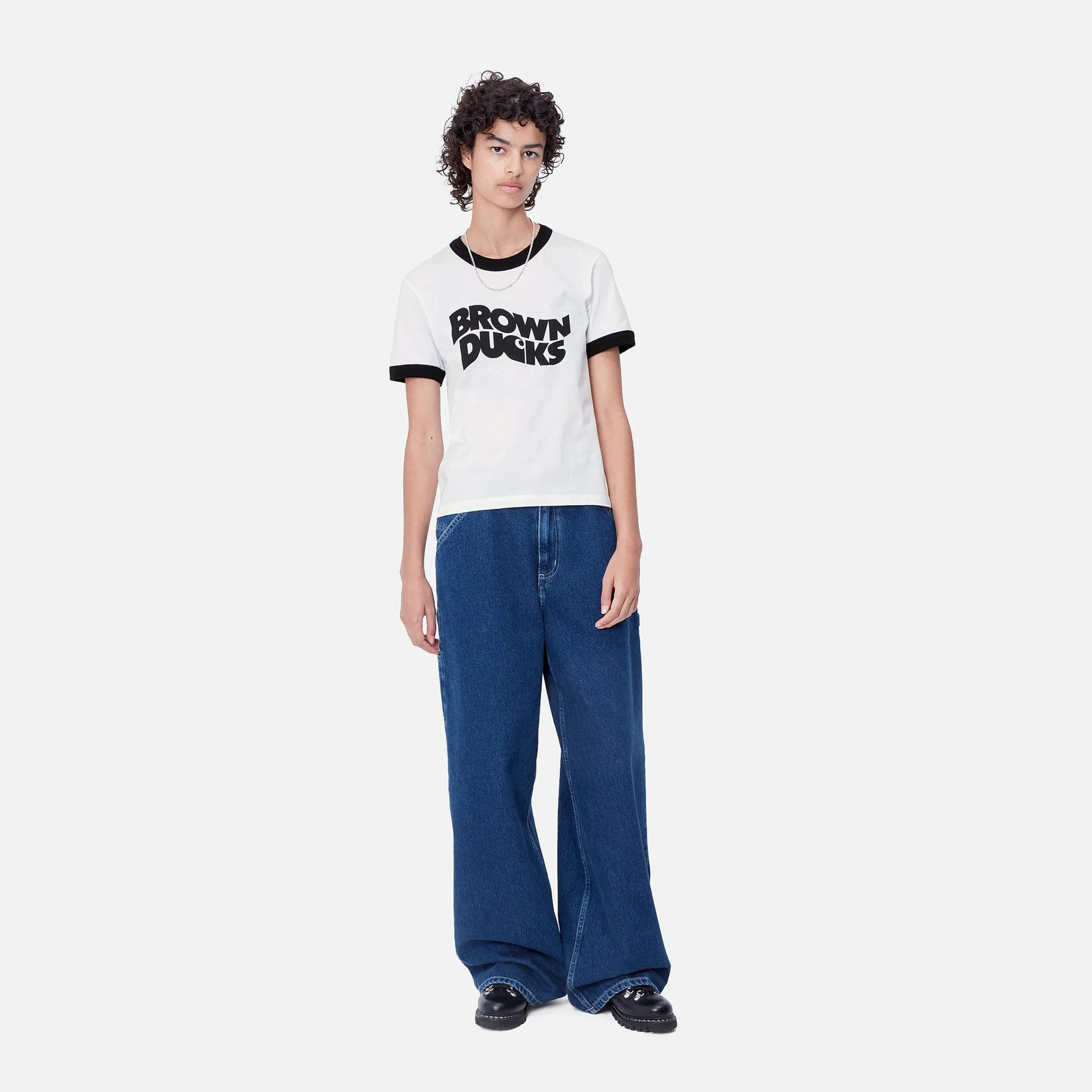 T-Shirts>Carhartt WIP W' S/S Brown Ducks Ringer T-S White / Black