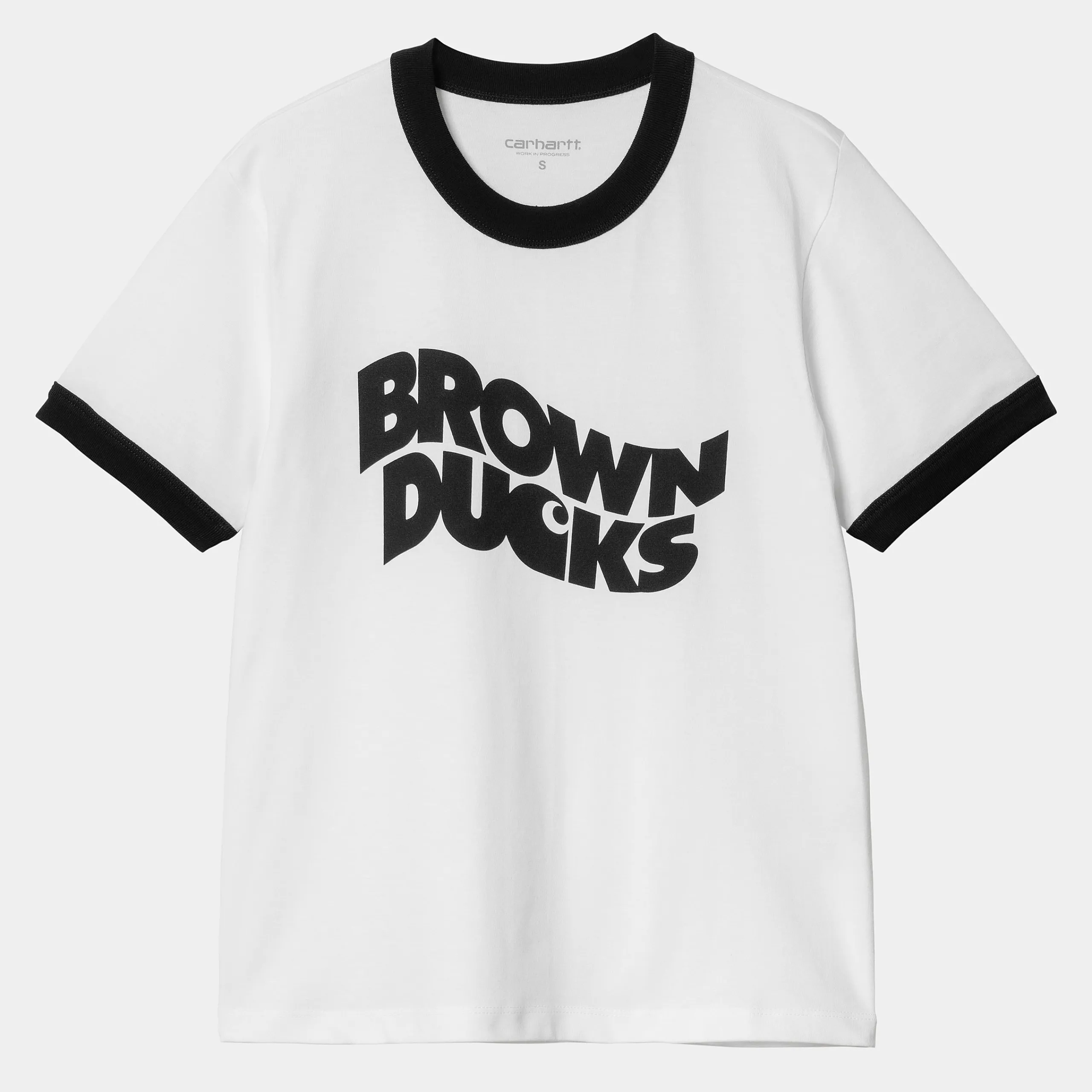 T-Shirts>Carhartt WIP W' S/S Brown Ducks Ringer T-S White / Black