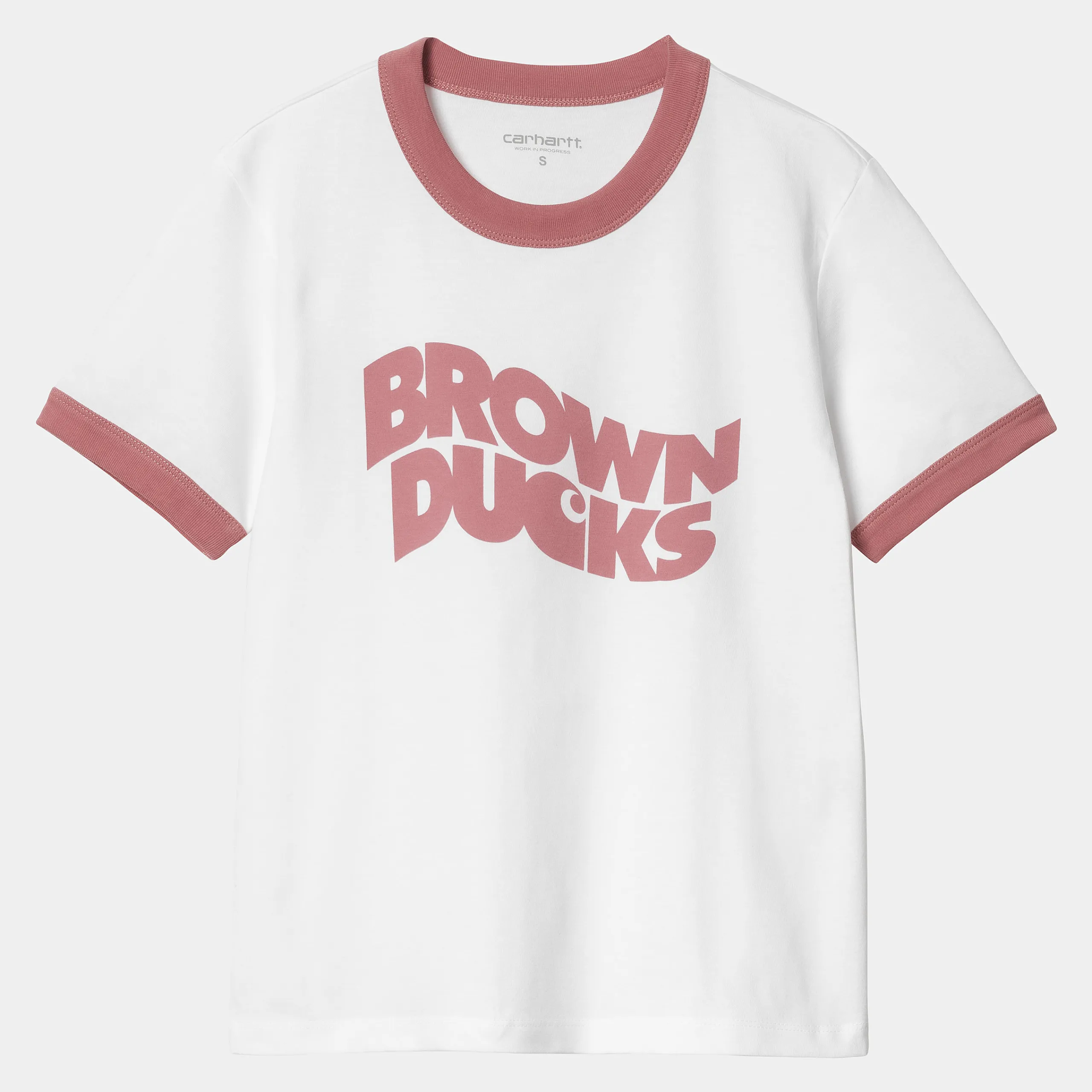 T-Shirts>Carhartt WIP W' S/S Brown Ducks Ringer T-S White / Dusty Rose
