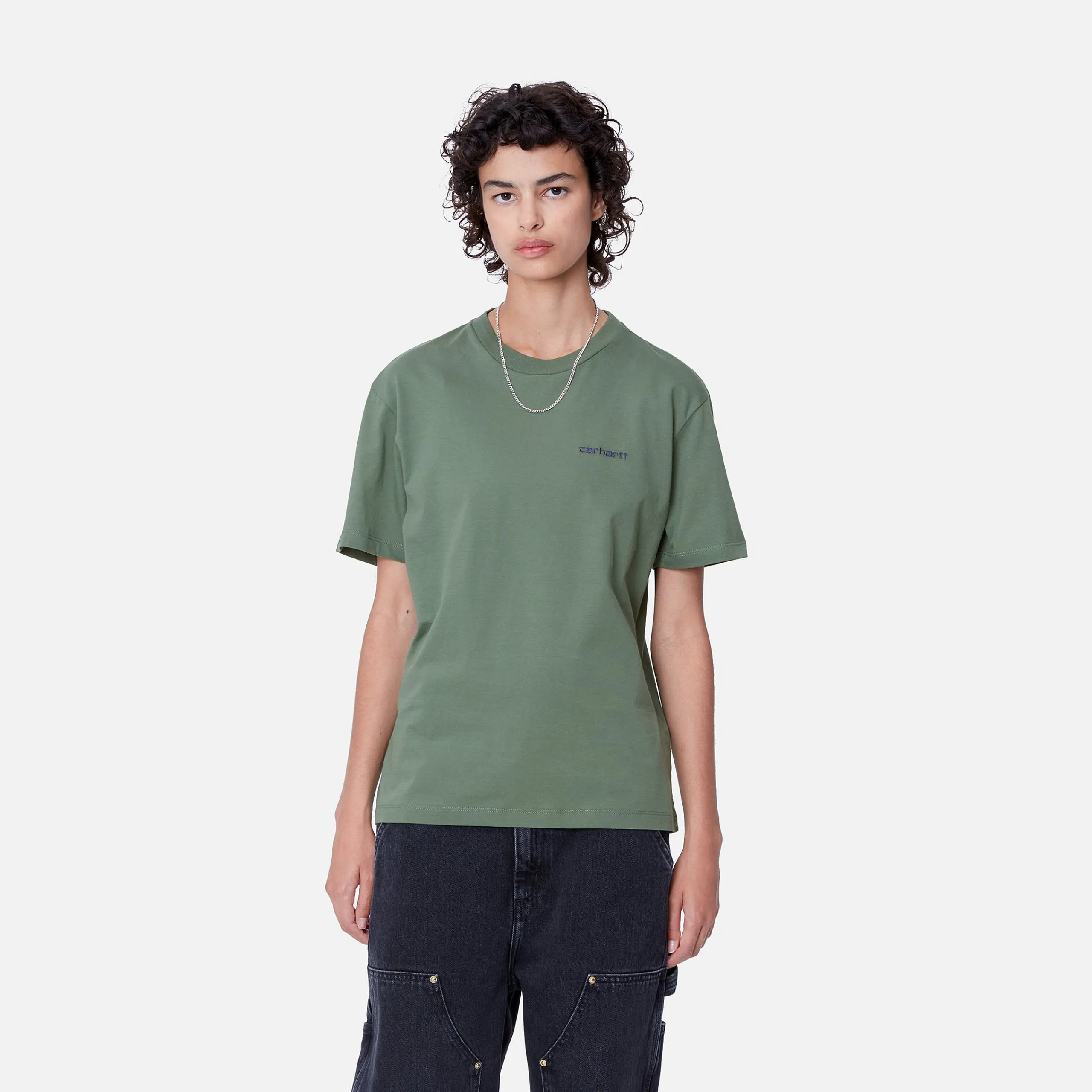 T-Shirts>Carhartt WIP W' S/S Script Embroidery T-Shirt Duck Green / Aura